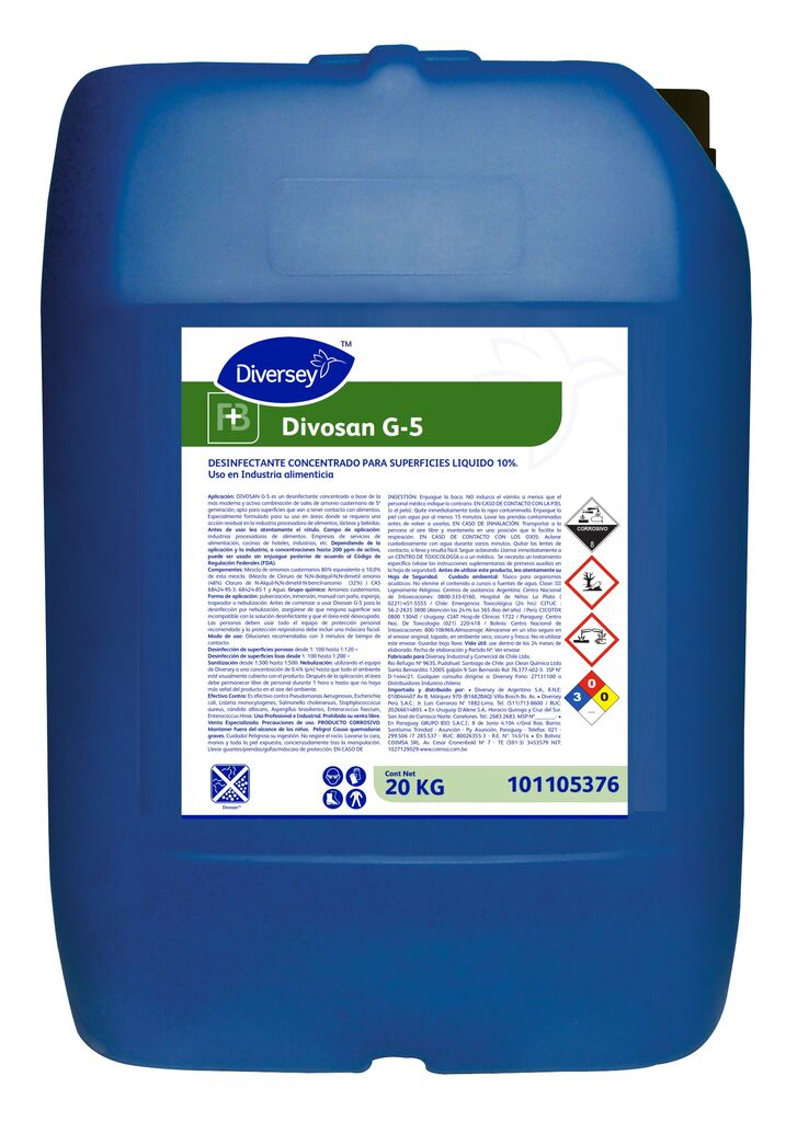 DIVOSAN G-5 VT77 20kg - DESINFECTANTE LÍQUIDO CONCENTRADO PARA SUPERFICIES. USO EN INDUSTRIA ALIMENTICIA